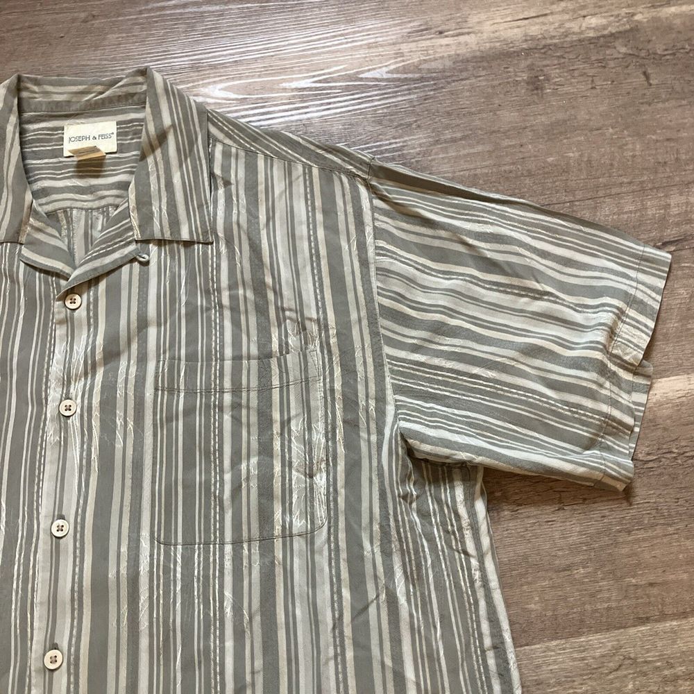 Joseph & Feiss Mens XXL‎ 100% Silk Camp Shirt Grey Striped Floral Button Down